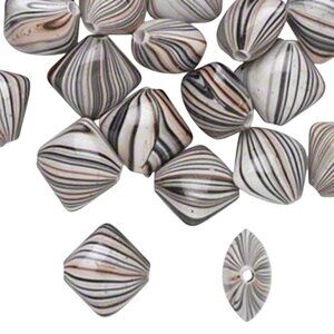 Vintage Y2K Stripe Puffed Diamond Brown Black White 18x16mm Acrylic Beads 10 pcs